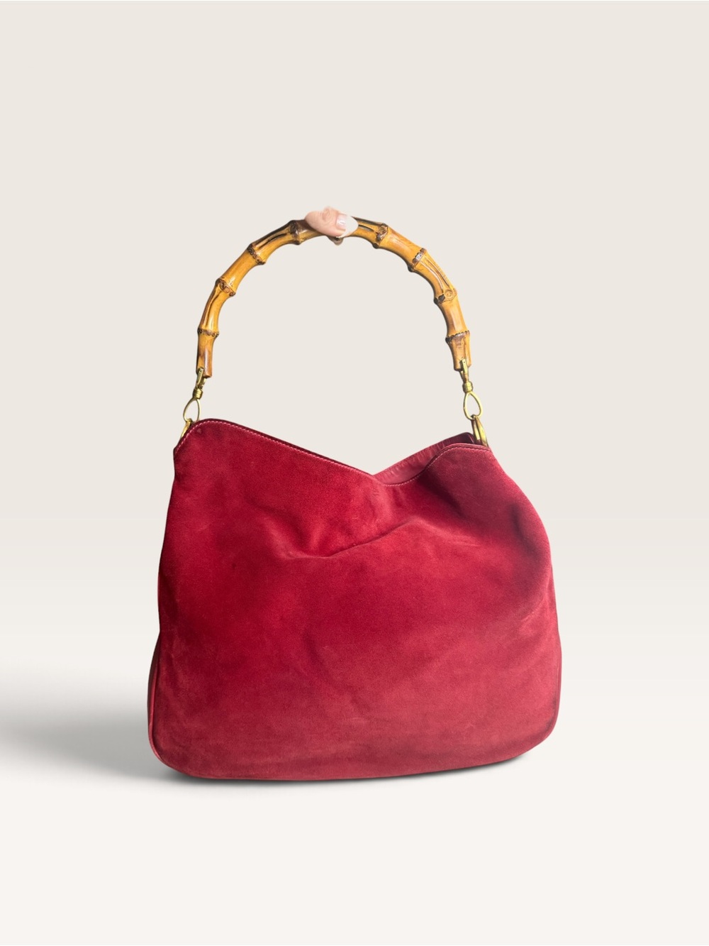 Vintage Gucci Red Suede Bamboo Hobo Bag – Rare Mod. Int. Deposito Stamp